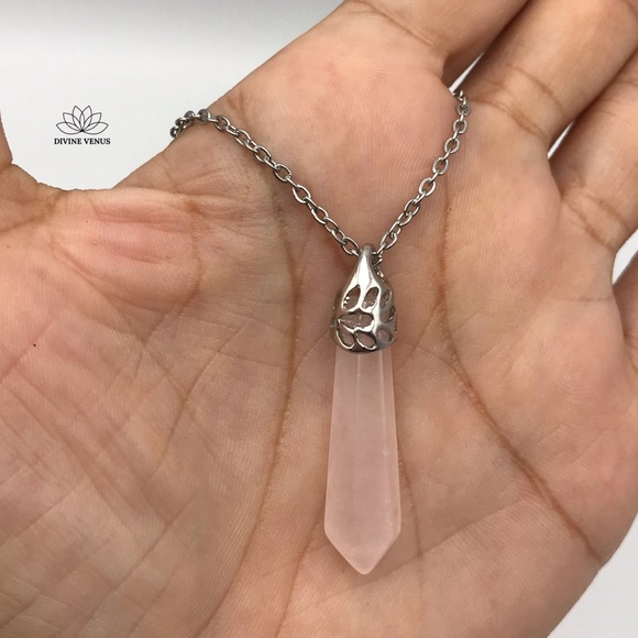 Rose Quartz Necklace | Stainless Steel - Picture 7 of 11